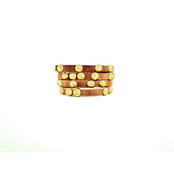 Suede Leather Golden Stud Thick Magnetic Bracelet - Picture 2 of 7